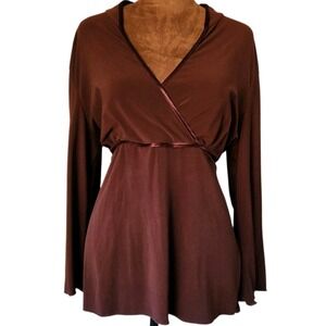 Y2K Zinc Babydoll Blouse Dark Brown Stretchy Size XL Tie Back Women's Boho